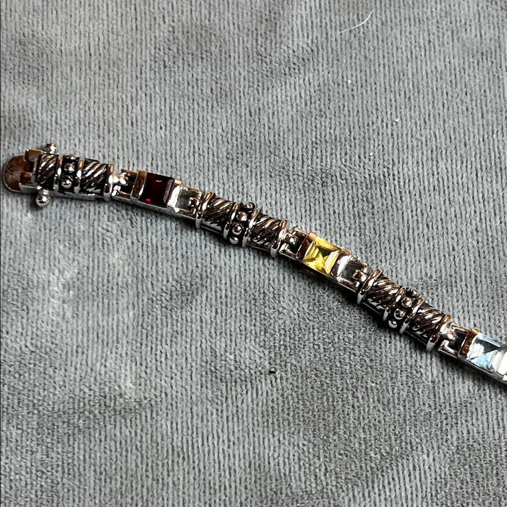 Tennis bracelet with multi color faceted gems, Silver 925, double safety clasp - Picture 14 of 16